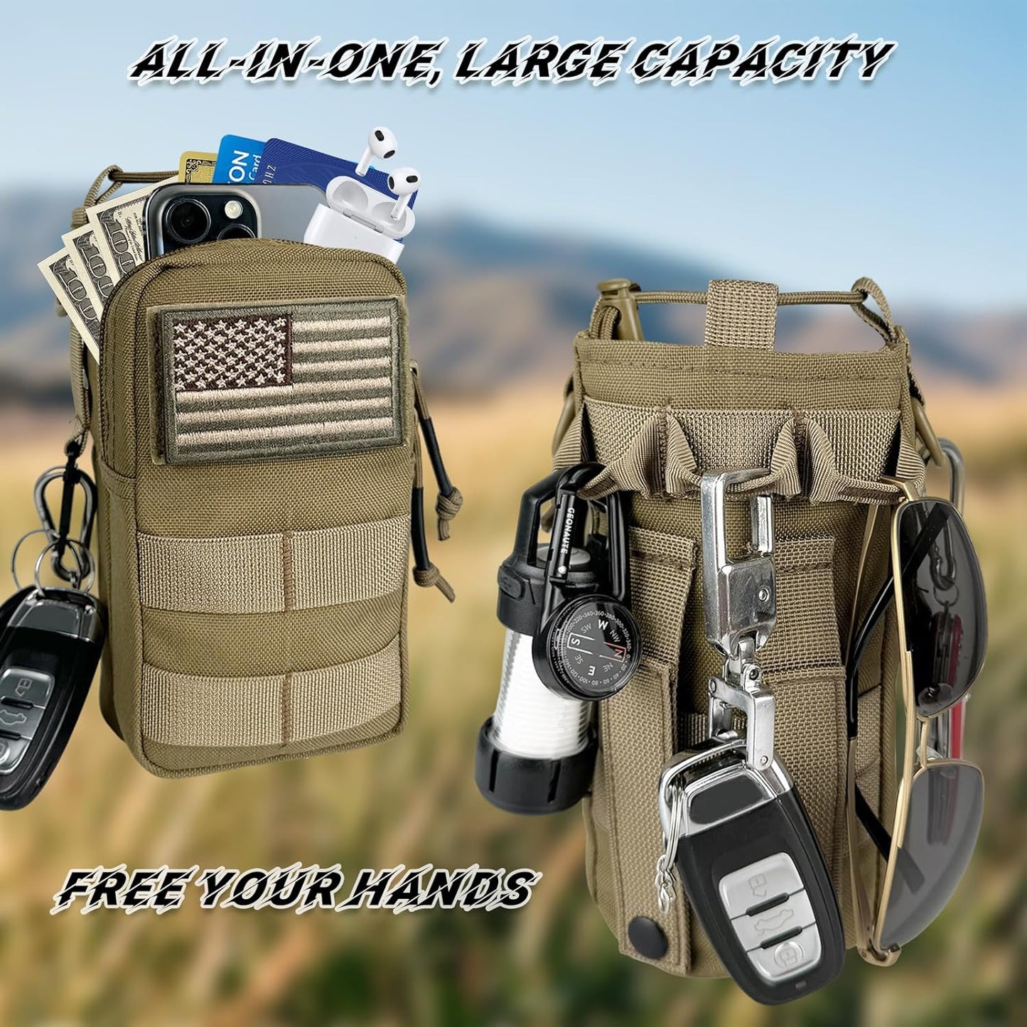 Water Bottle Holder with Strap - Tactical Insulated Water Bottle Sleeve with MOLLE System Water Bottle Cover Cross-Body Pouch for Walking Hiking Camping Gym 32oz&40oz