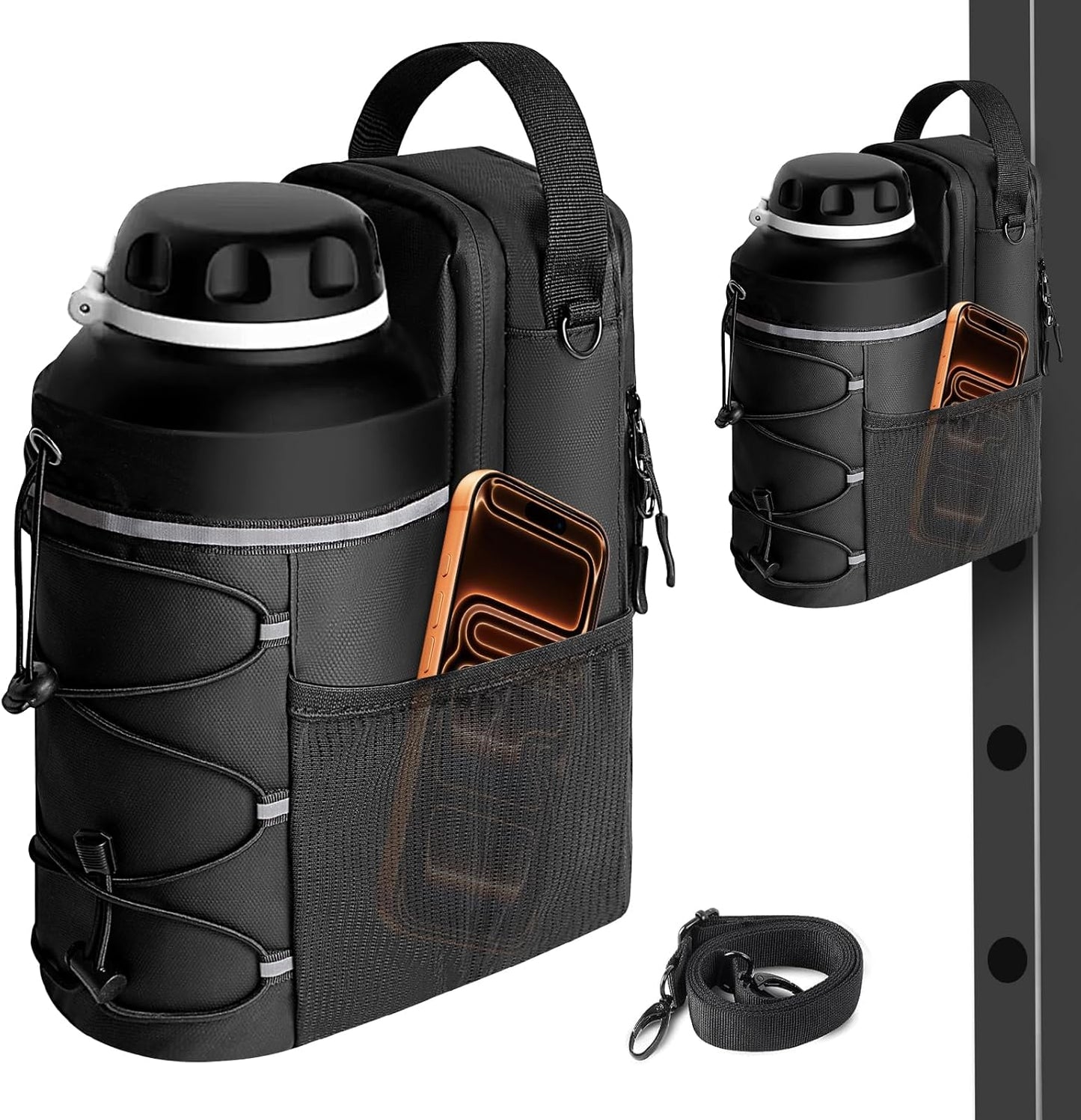 Magnetic Gym Bag for Men and Women, Sling Bottle with Magnetic Attachment, Water Bottle Holder, Gym Pouch, Crossbody Bag for Travel, Work, Sports, Fitness