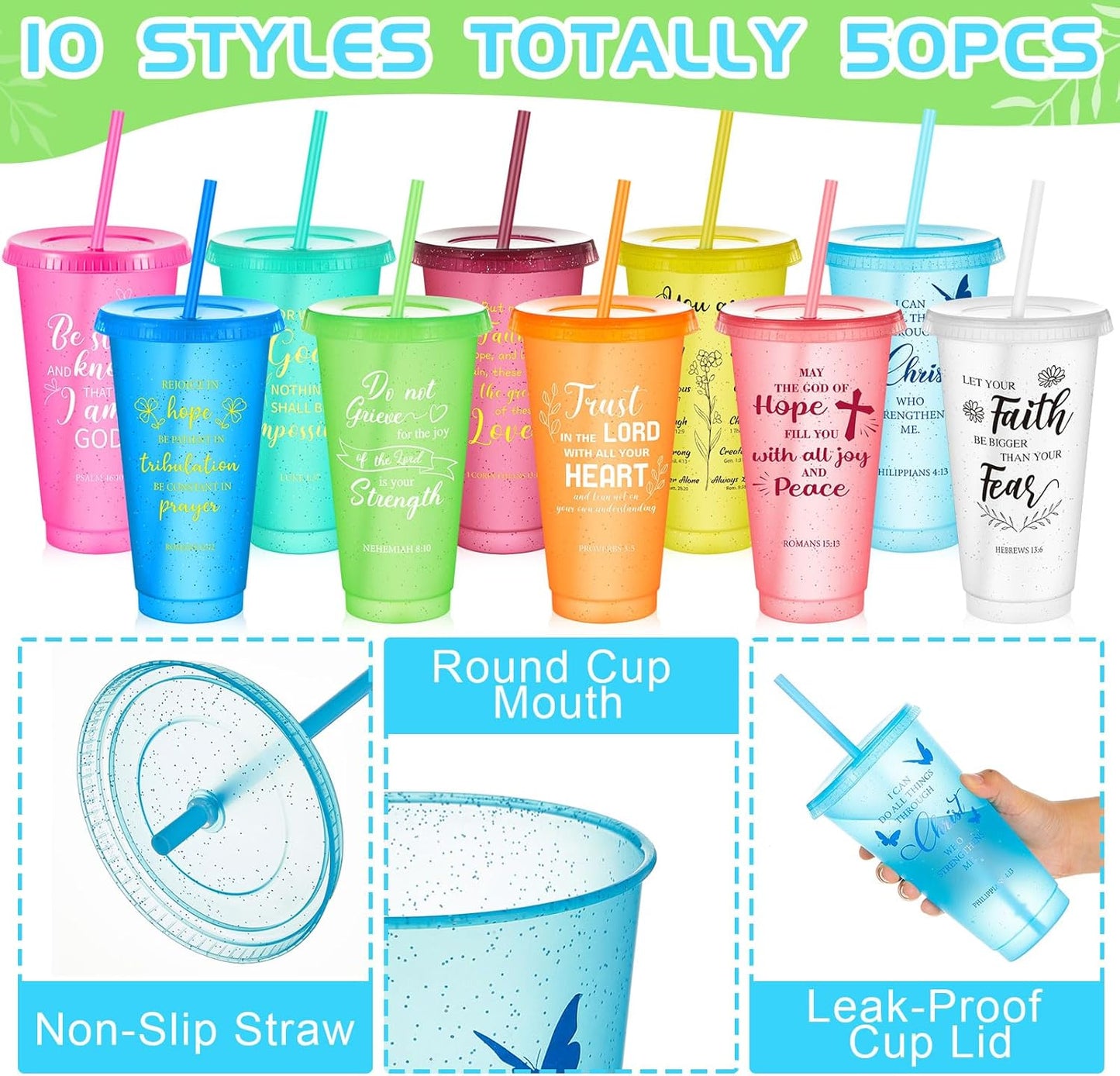 Uiifan 30 Pcs Christian Gifts Cups Bulk for Women, 24oz Bible Verse Christian Tumblers with Lids and Straw, Religious Church Gifts for Mother's Day (Fresh Color,Bible)