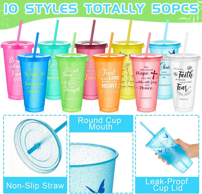Uiifan 30 Pcs Christian Gifts Cups Bulk for Women, 24oz Bible Verse Christian Tumblers with Lids and Straw, Religious Church Gifts for Mother's Day (Fresh Color,Bible)