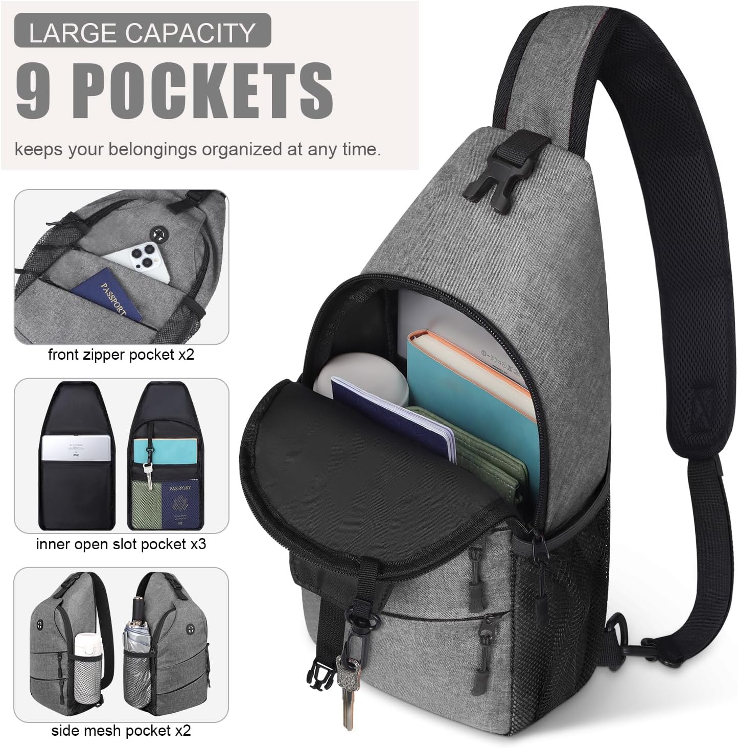 Pritent Crossbody Bags for Women Men Trendy Sling Bag Backpack Casual Chest Bag with Convertible Shoulder Strap
