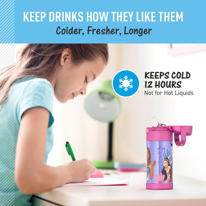 THERMOS FUNTAINER Water Bottle with Straw - 12 Ounce - Kids Stainless Steel Vacuum Insulated Water Bottle with Lid, Bluey - Colors A