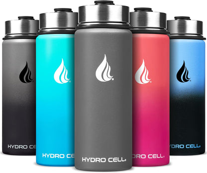 HYDRO CELL Stainless Steel Insulated Water Bottle with Straw - For Cold & Hot Drinks - Metal Vacuum Flask with Screw Cap and Modern Leakproof Sport Thermos for Adults (Neon 18oz)