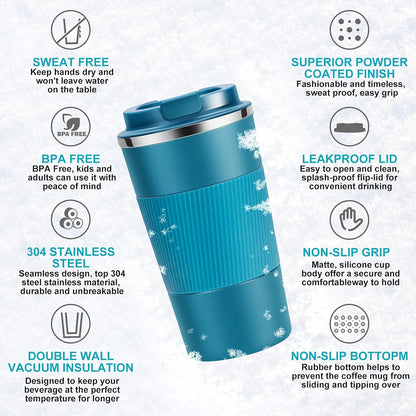 YINJOYI 12oz Travel Coffee Cups Insulated Tumbler Thermal Mug to Go with Lid Leak Proof Reusable Stainless Steel Coffee Mug Spill Proof for Hot and Iced Cold Drinks (Red, 380ml)