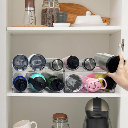 Spaclear 2 Pack Water Bottle Organizer, Stackable Kitchen Pantry Storage Shelf, Plastic Water Bottle Holder for Cabinet and Fridge Organization