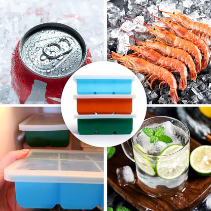 Excnorm Silicone Ice Cube Trays 3 Pack - Large Size Silicone Ice Cube Molds with Leak Proof Removable Lid Square Ice Cube Tray And BPA Free for Cocktail,Whiskey, Stackable Flexible Ice