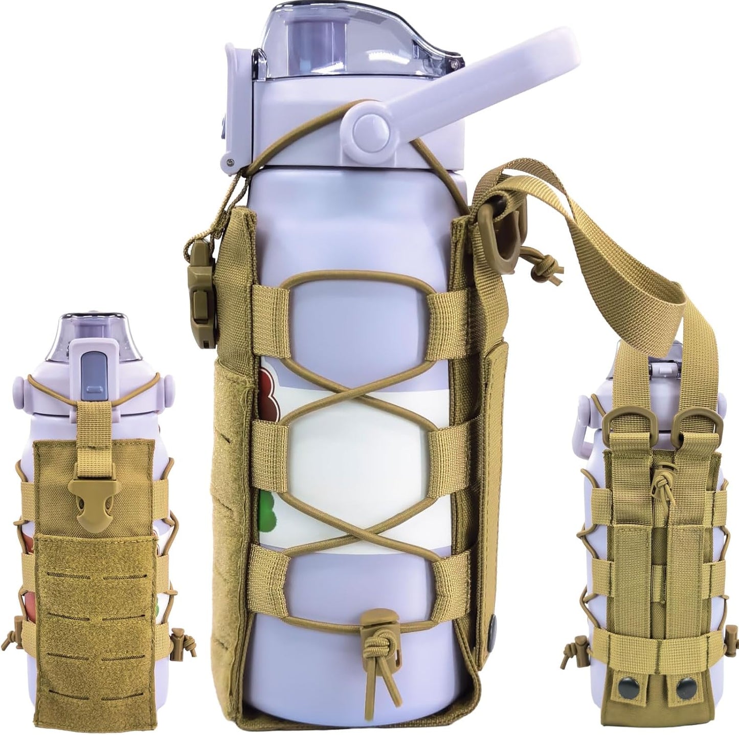Molle Water Bottle Holder Pouch, 16-77 oz Adjustable Capacity Tactical Bottle Bag, Compatible with Backpack, Vest, Belt for Outdoor Activities