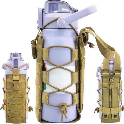 Molle Water Bottle Holder Pouch, 16-77 oz Adjustable Capacity Tactical Bottle Bag, Compatible with Backpack, Vest, Belt for Outdoor Activities