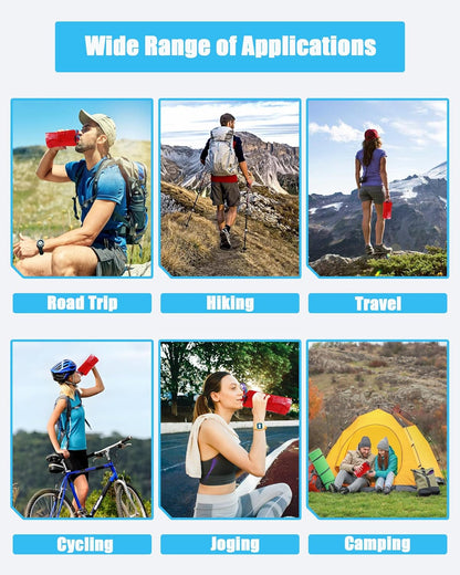 4 Pack Collapsible Water Bottle with Carabiner, 23oz Foldable Reusable BPA-Free Water Bottles with Leakproof Lid for Traveling Hiking Camping Biking