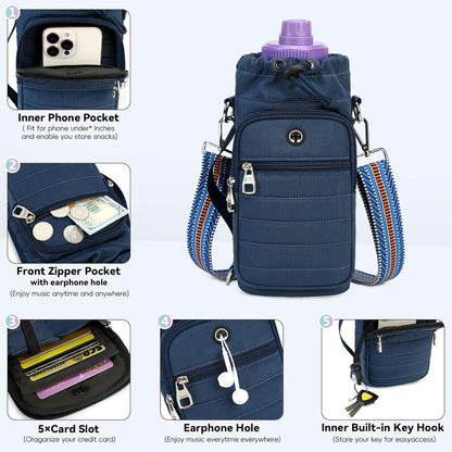 Water Bottle Carrier Bag with Strap, Sling Bag for Walking, Hiking, Cycling, Black, 40 Ounces