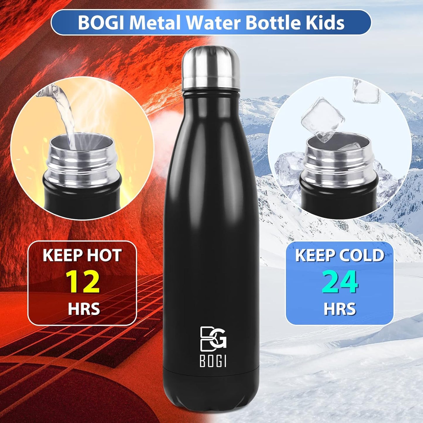 BOGI 17oz Insulated Water Bottle Double Wall Vacuum Stainless Steel Water Bottles, Leak Proof Metal Sports Water Bottle Keeps Drink Hot and Cold - Perfect for Outdoor Sports Camping Biking (Purple)