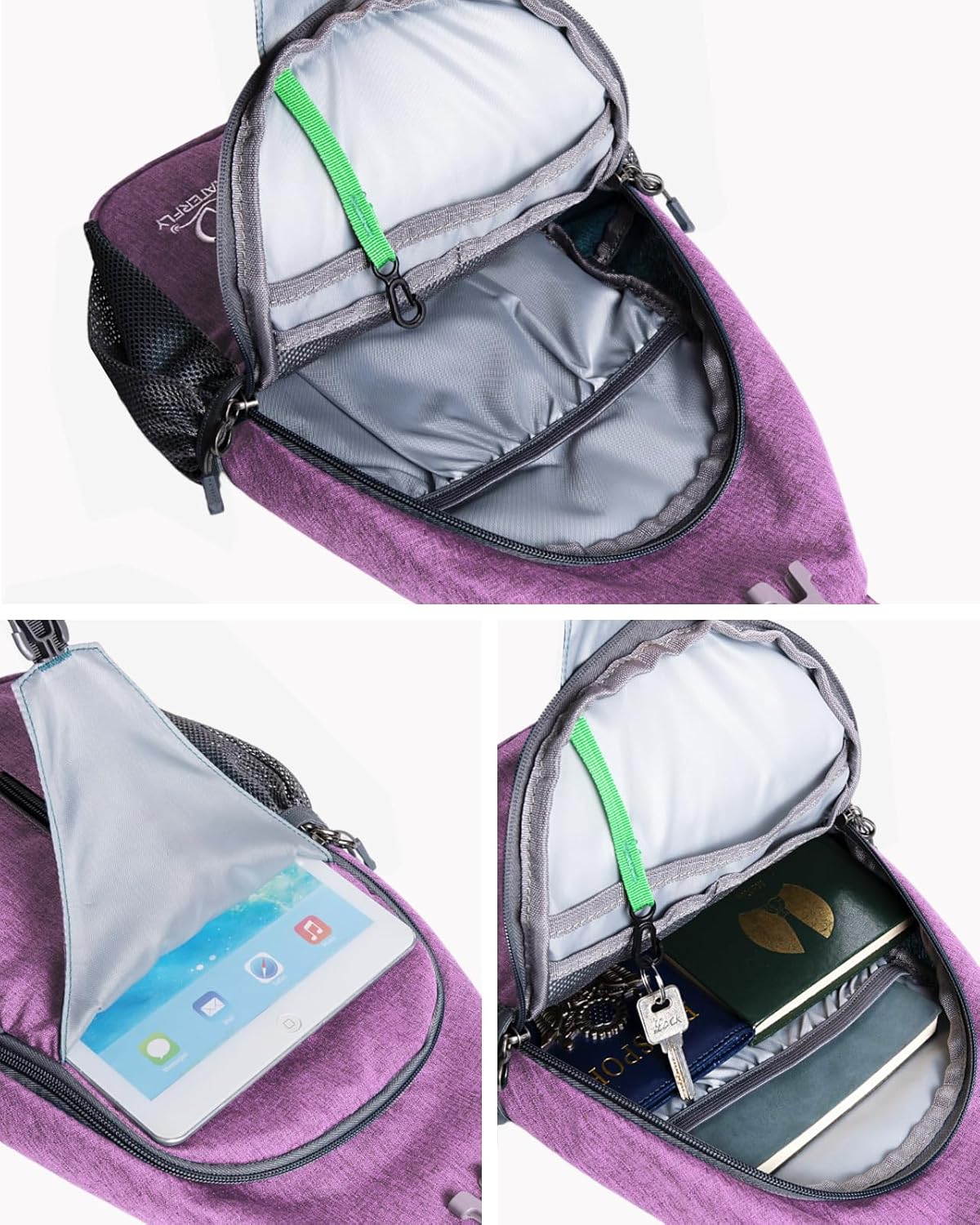 WATERFLY Crossbody Sling Backpack Sling Bag Travel Hiking Chest Bag Daypack (Black)