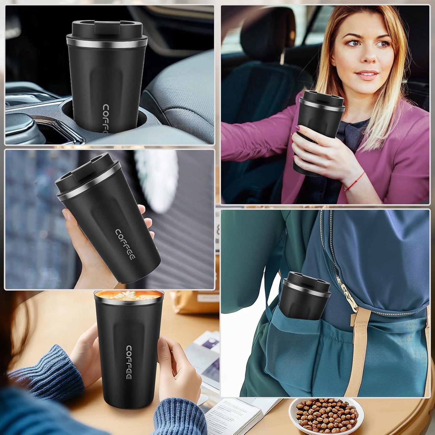 MOMSIV 12oz Travel Mug, Insulated Coffee Cup with Leakproof Lid, Travel Coffee Mug Vacuum Stainless Steel Double Walled Reusable Coffee Cup for Hot and Cold Water Coffee