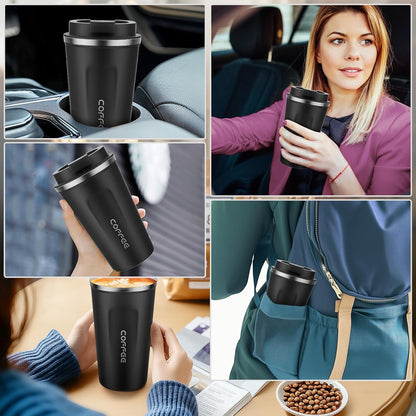 MOMSIV 12oz Travel Mug, Insulated Coffee Cup with Leakproof Lid, Travel Coffee Mug Vacuum Stainless Steel Double Walled Reusable Coffee Cup for Hot and Cold Water Coffee