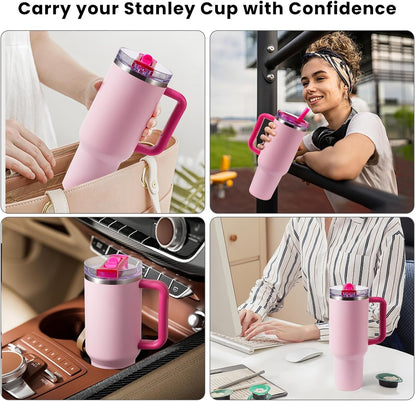 30oz Flip Straw Lid for Stanley Quencher H2.0 Tumbler, 2 Pack Leak Proof Lid Replacement No Spill Cover for Stanley Cup Accessories ProTour (Rose Quartz,Rose Quartz) - Colors A