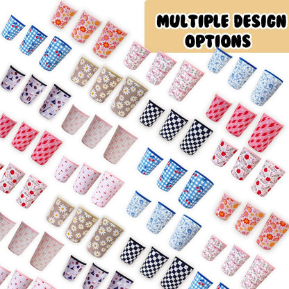 Reusable Insulated Neoprene Iced Coffee Cup Sleeve, Durable Drink Sleeve for Cold Beverages, Beverage Holder for Iced Coffee, Floral Checkers