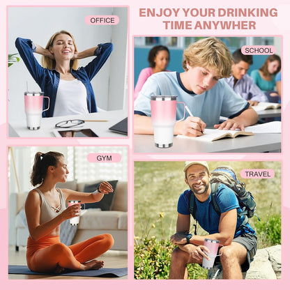 40 oz Tumbler with Handle, Insulated Tumbler with Lid and Straw, Reusable Stainless Steel Vacuum Insulated Cup, 100% Leak Proof Thermal Travel Coffee Mug Cup for Cold and Hot (Light Purple)