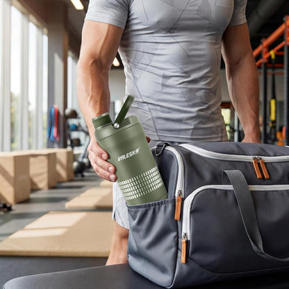 VALESKA Protein Shaker Bottle | 20oz Insulated Stainless Steel Protein Shaker, BPA Free, Leak Proof, Dishwasher Safe, Perfect for Protein Shakes and Pre Workout | Green