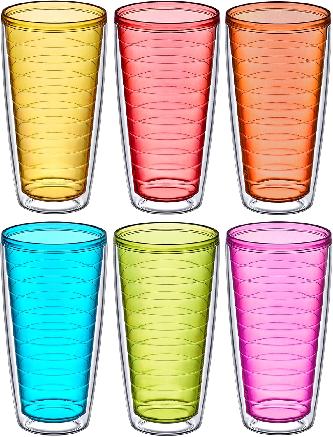 Amazing Abby - Alaska - 24-Ounce Insulated Plastic Tumblers (Set of 6), Double-Wall Plastic Drinking Glasses, All-Clear Reusable Cups, BPA-Free, Shatter-Proof, Dishwasher-Safe