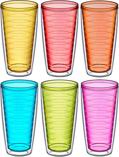 Amazing Abby - Alaska - 24-Ounce Insulated Plastic Tumblers (Set of 6), Double-Wall Plastic Drinking Glasses, All-Clear Reusable Cups, BPA-Free, Shatter-Proof, Dishwasher-Safe