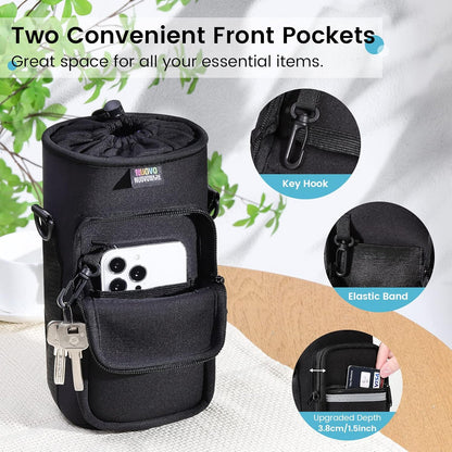 Nuovoware Water Bottle Carrier Bag,25oz/40oz/64oz Bottle Pouch Holder,Adjustable Shoulder Hand Strap 2 Pocket Sling Neoprene Sleeve Sports Accessories for Hiking Travelling Camping