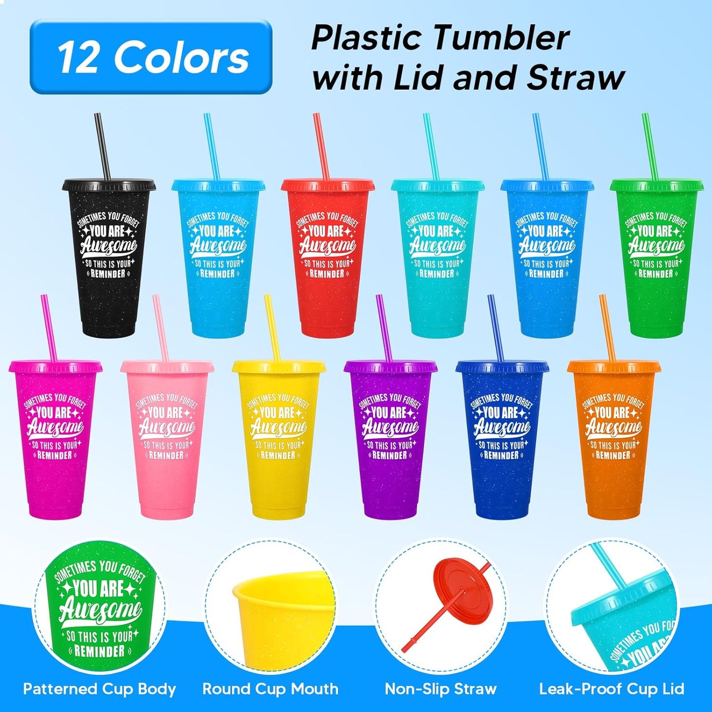 24 Pack Plastic Tumblers with Lids and Straw, Reusable Cups with Lids and Straws Colorful Cups for Cold Drink Iced Coffee, Plastic Tumbler Bulk for Party Birthday Gifts (24 oz, Stylish Colors)