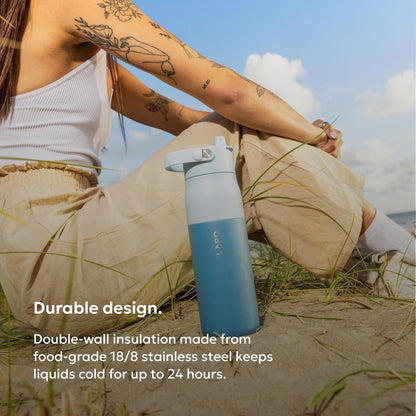 LARQ Swig Top — Insulated Stainless Steel Water Bottle with Straw, Detachable Silicone Handle, Vacuum 24h Cold, BPA-Free Metal Bottle for Gym, Travel, Office, Wide Mouth for Ice — 23 oz, Mojave Dune