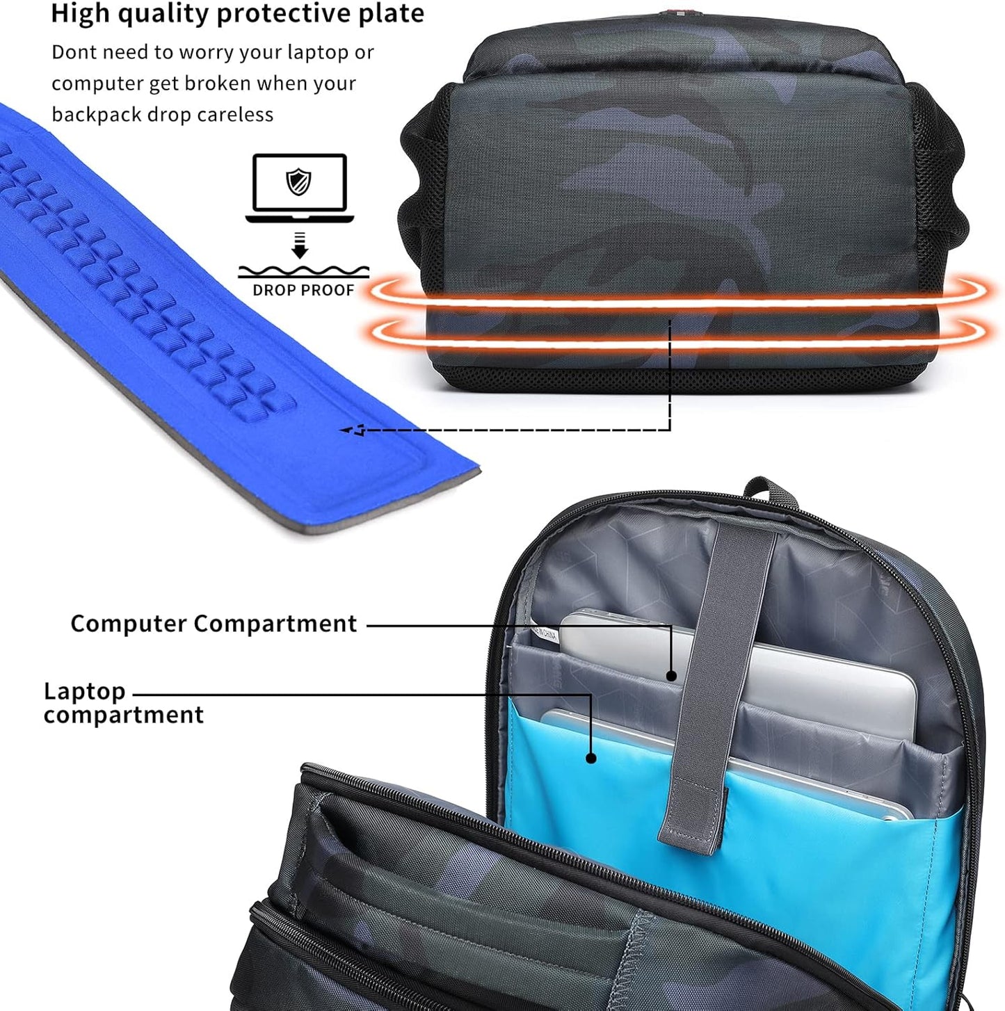 DUSLANG 17 Inch Laptop Backpack for Travel Water Resistant College Backpack for Men/Women Laptop Bag with USB Charging Port,Black - Colors B
