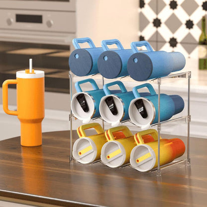 IEEK 3 Tier Stackable Wine and Water Bottle Holder Free-Standing Fridge Wine Bottle Organizers Clear Plastic Water Bottle Holder for Cabinet,Refrigerator,Pantry,Kitchen Countertops,Holds 9 Bottles