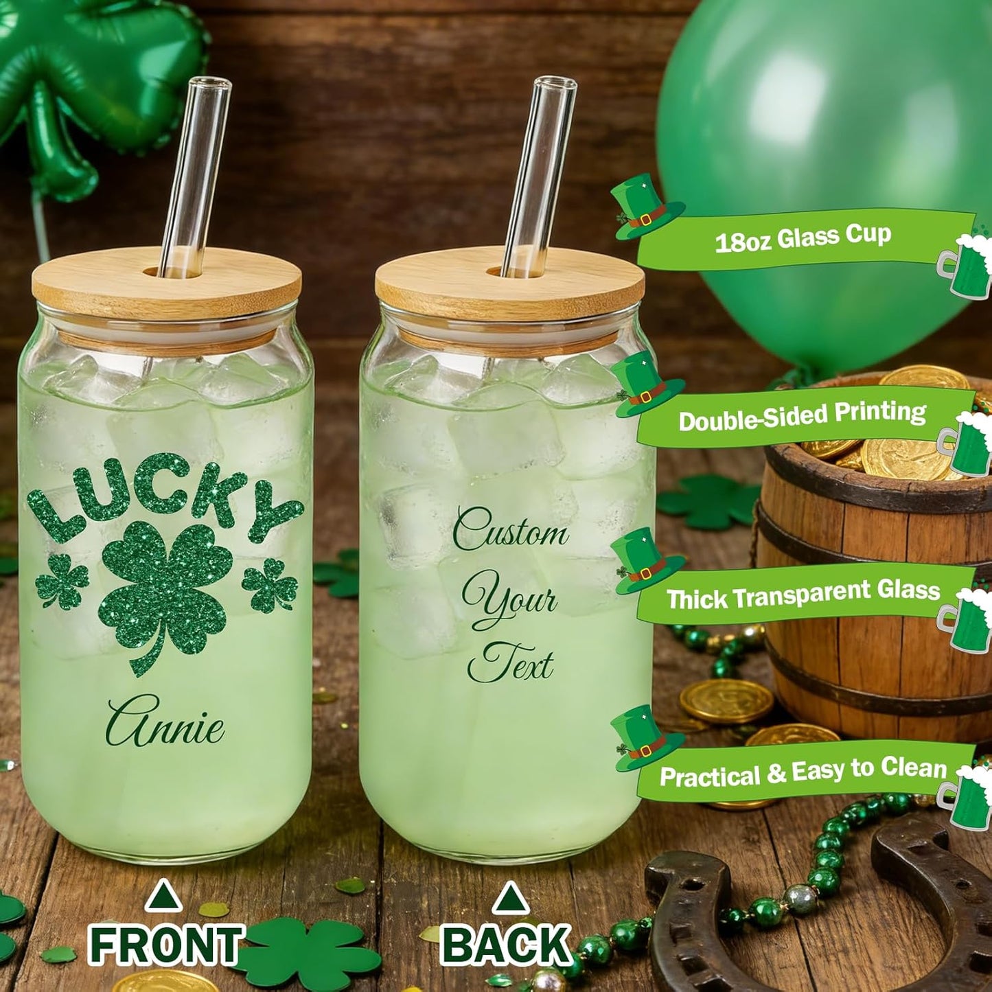 Mason Life Matcha Cup, 18 OZ Cute Glass with Lid and Straw, Matcha Drinking Cup Beer Can Glass for Valentines Day Gift Iced Coffee Smoothie Cocktail Milk Mother's Gifts