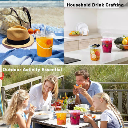 10 Pack 34oz Plastic Cups with Lids and Straws, Disposable Iced Coffee Cups with Lids,Sturdy & Food Safe Drink Buckets for Cold/Hot Drinks,Smoothies, Fruit Drinks Cups Summer Beverages,Bar/Beach Party