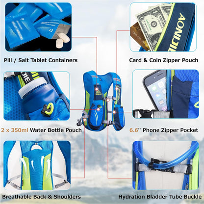 Azarxis Running Water Bottles Flask BPA Free Leakproof Hydration Vest Packs Waist Belt Replacement for Triathlon Marathon Hiking Cycling Climbing Runner