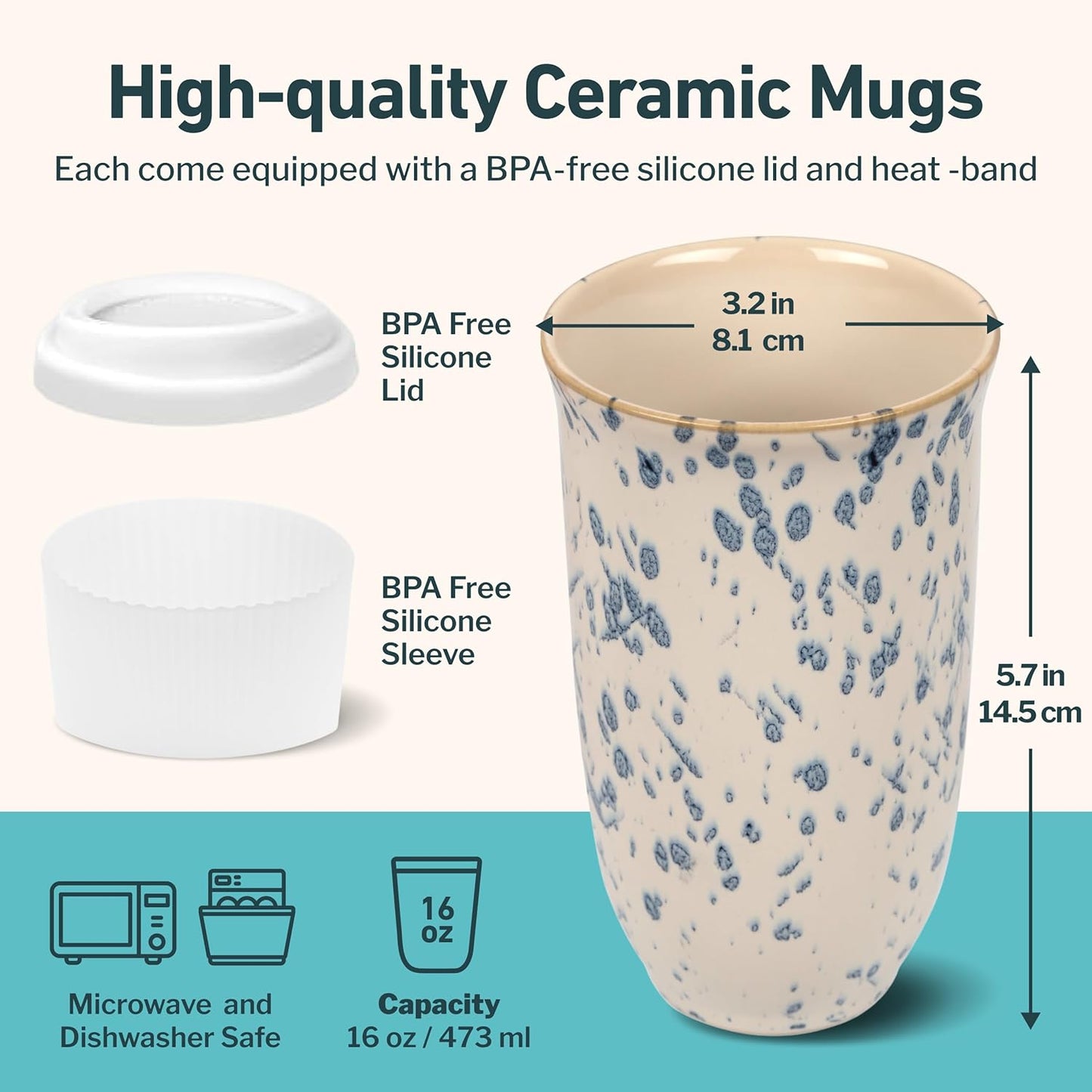 NOVA CERAMICS Coffee Tumbler – Travel Mug - On the Go Coffee Mug – Microwave & Dishwasher Safe Green Coffee Tumbler - Gifts For Women Men Him Her – 16oz – Monsoon