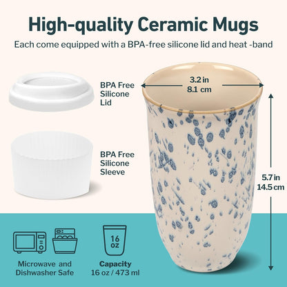 NOVA CERAMICS Coffee Tumbler – Travel Mug - On the Go Coffee Mug – Microwave & Dishwasher Safe Green Coffee Tumbler - Gifts For Women Men Him Her – 16oz – Monsoon