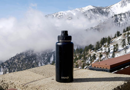 Drinco Stainless Steel Water Bottle Spout Lid Vacuum Insulated Double Wall Water Bottle Wide Mouth (40oz 32oz 22oz 18oz 14oz) Leak Proof Keep Cold Sport Camping Hiking (22 oz, 22oz Black)