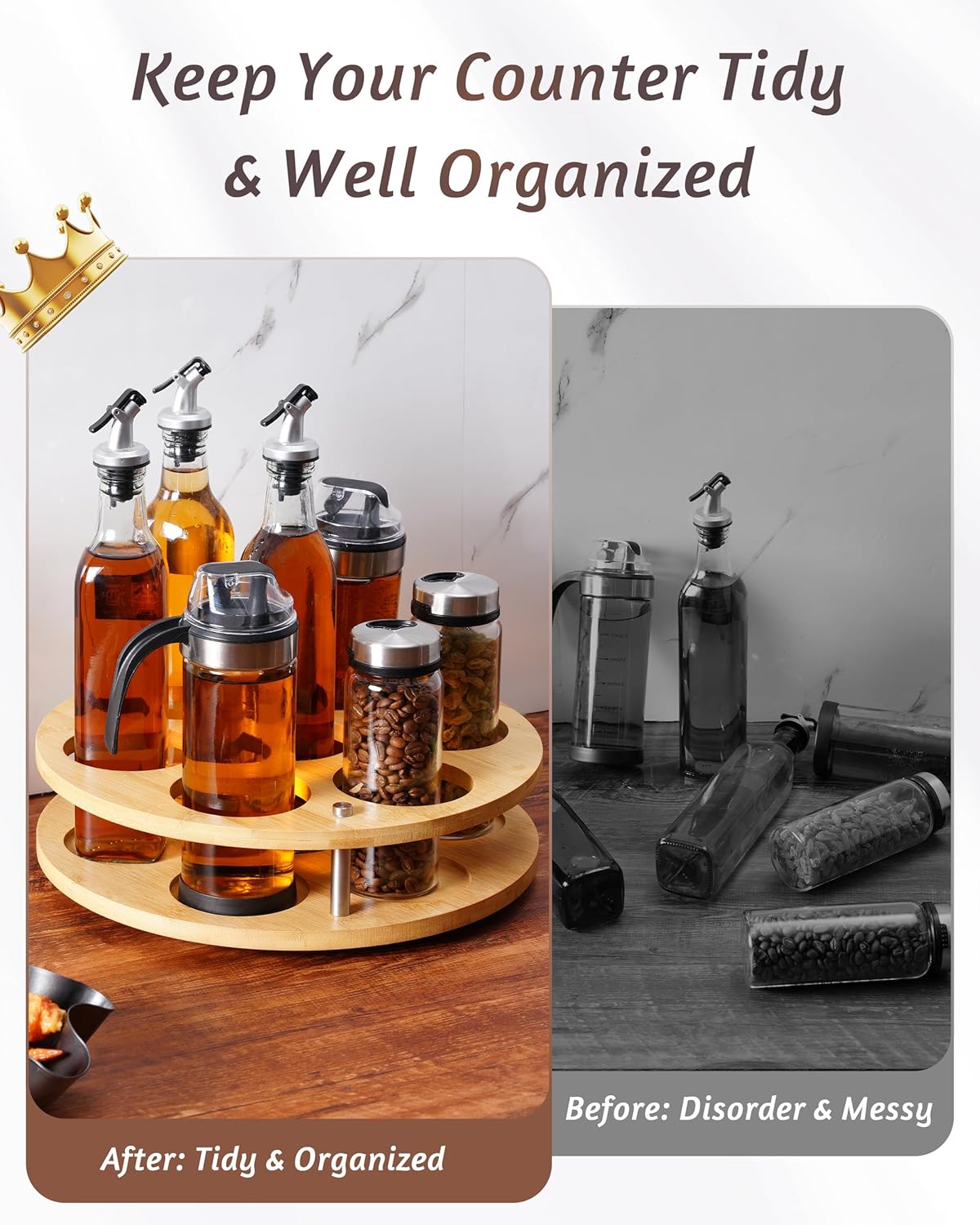 Rotating Wood Tumbler Organizer, 30 oz 40 oz Spinning Turnable Tumblers Holder, 360° Rotatable 7 Large Cups Bottle Tumbler Storage Display Stand, Rotate Syrup Organizer for Cabinet Countertop