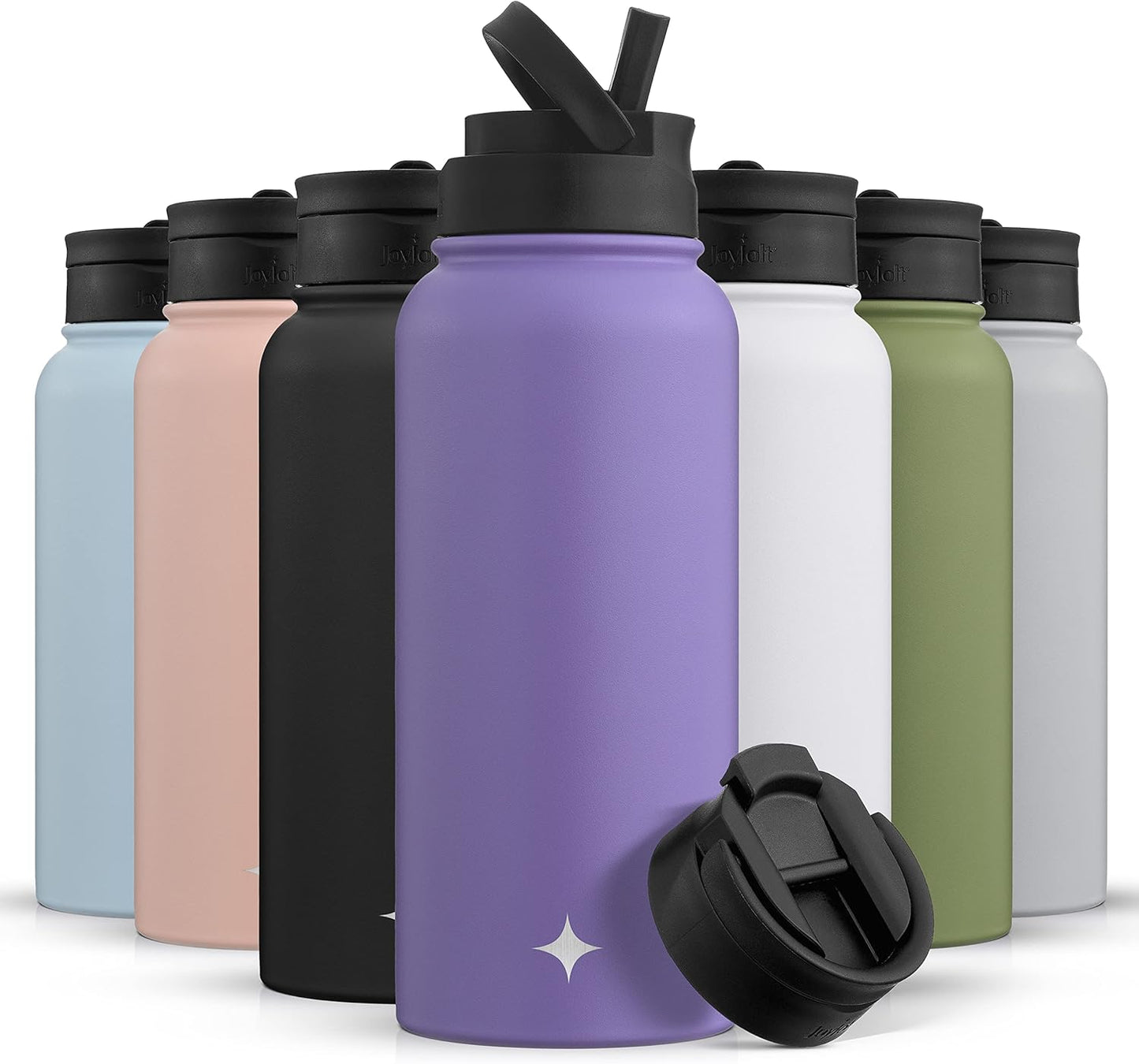 JoyJolt Triple Insulated Water Bottle with Straw Lid AND Flip Lid! 22oz Water Bottle, 12 Hour Hot/Cold Vacuum Insulated Stainless Steel Water Bottle. BPA-Free Leakproof Water Bottles - Thermos Bottle