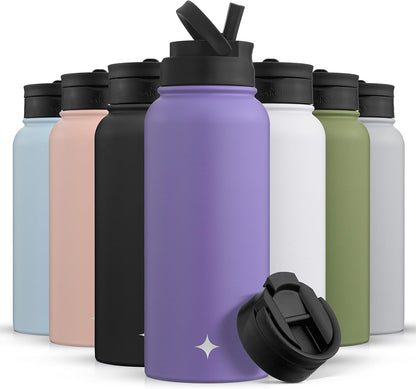 JoyJolt Triple Insulated Water Bottle with Straw Lid AND Flip Lid! 22oz Water Bottle, 12 Hour Hot/Cold Vacuum Insulated Stainless Steel Water Bottle. BPA-Free Leakproof Water Bottles - Thermos Bottle