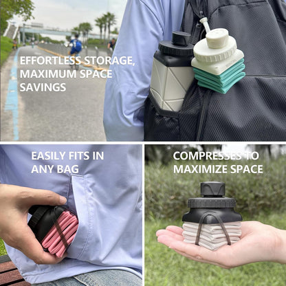 BEAUTAIL Collapsible Water Bottles 20.6oz, Silicone Foldable Portable Travel Water Bottle, Lightweight Reusable Leakproof for Traveling Camping Hiking Cycling Yoga Sports Outdoor