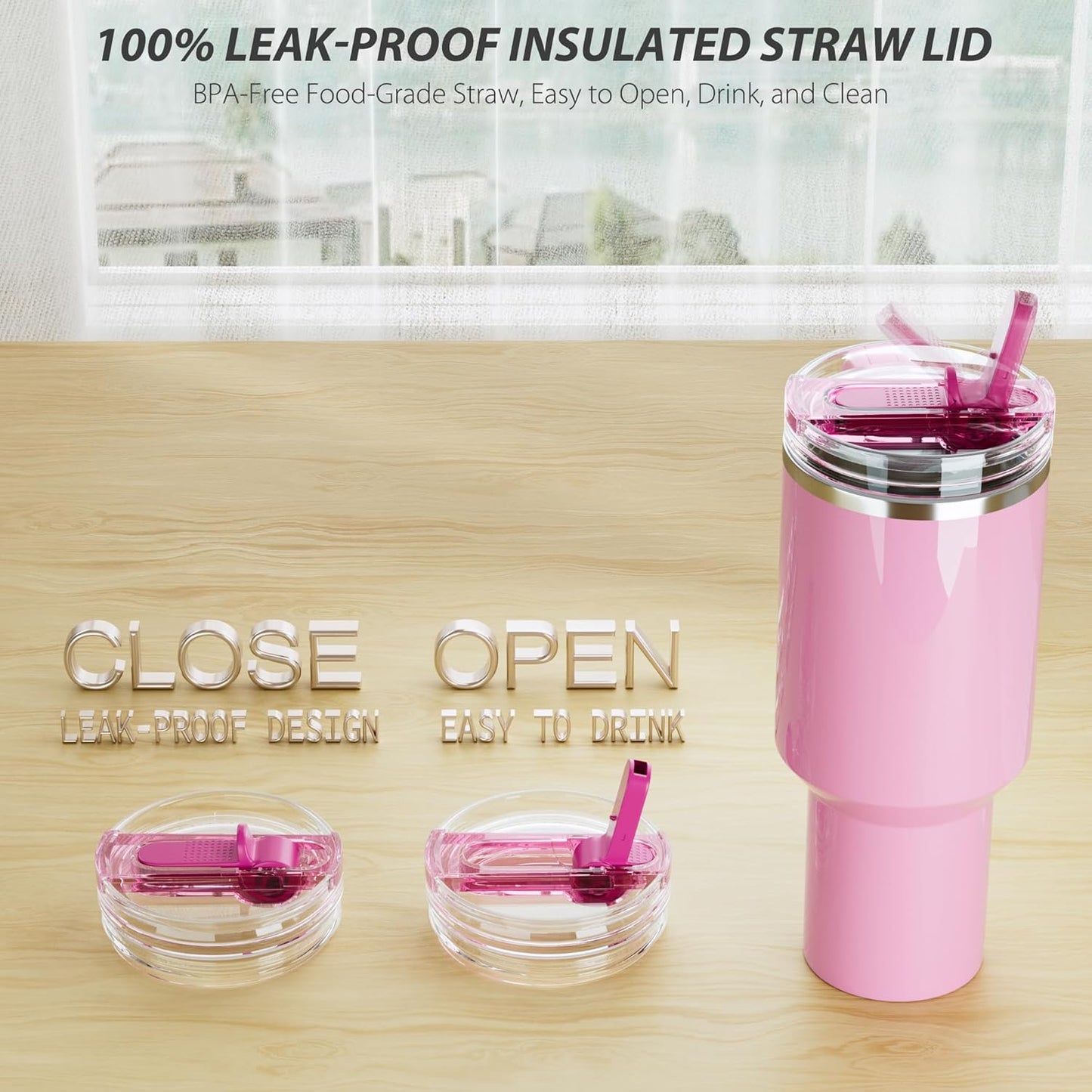 2 Pack 40 oz Flip Straw Lid for STANLEY Quencher ProTour and H2.0 FlowState Tumbler(Only for STANLEY Tumbler), Leakproof Lid, No Spill & Easy to Use Reusable Cover (Passion Pink)
