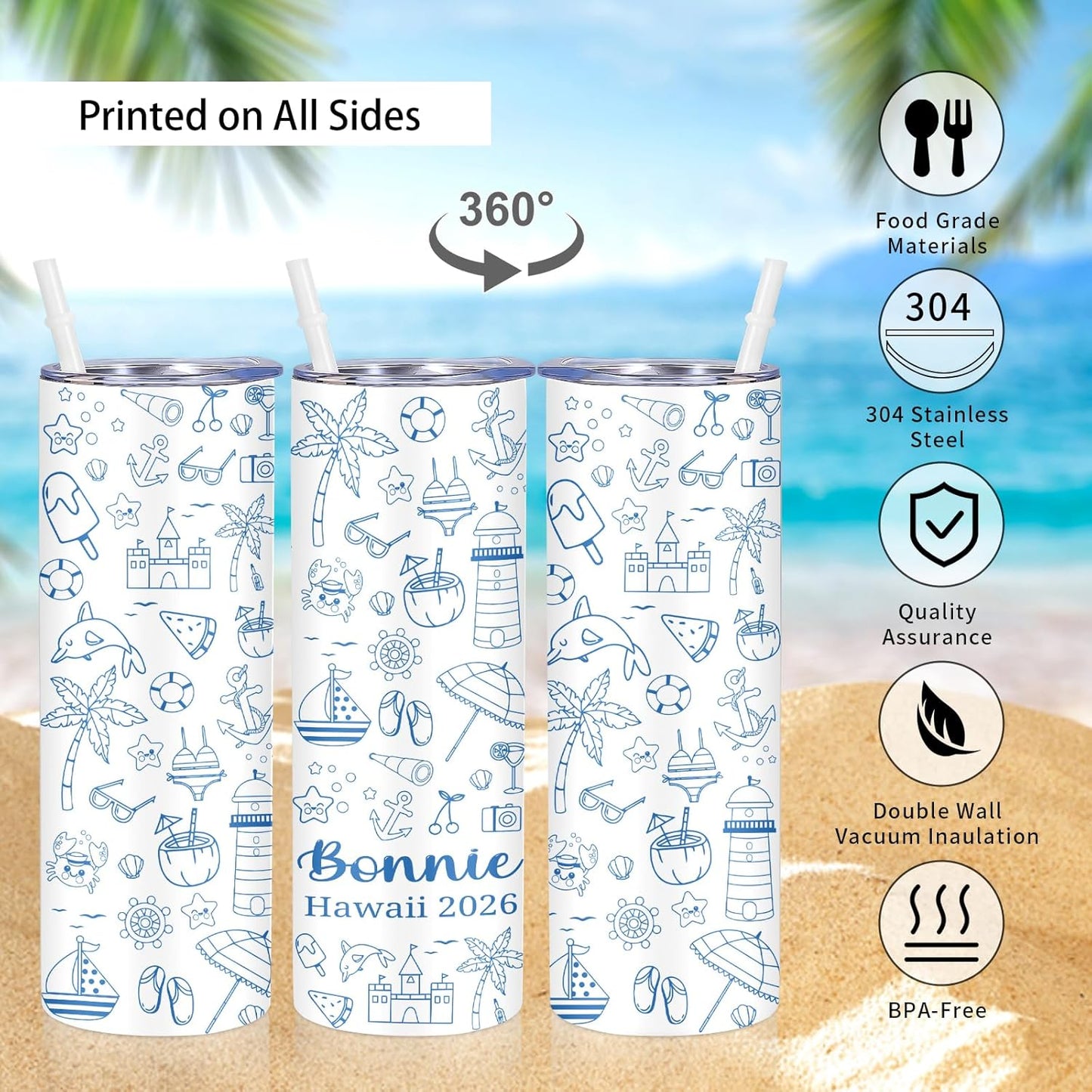 Girl Trip Gifts for Women, Personalized Girls Trip Tumblers with Name Text, Custom Beach Tumbler, Road Trips Vacation Cruise Cup with Lid and Straw, Bachelorette Party Girl Weekend Gift For Friend