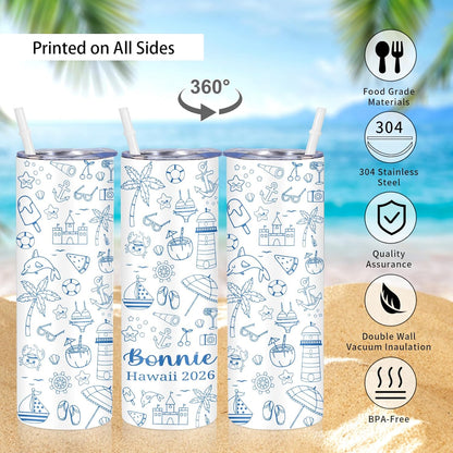 Girl Trip Gifts for Women, Personalized Girls Trip Tumblers with Name Text, Custom Beach Tumbler, Road Trips Vacation Cruise Cup with Lid and Straw, Bachelorette Party Girl Weekend Gift For Friend