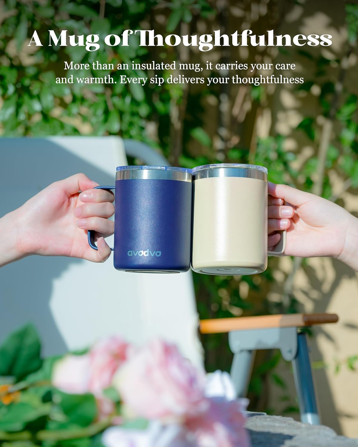12oz Insulated Coffee Mug with Lid – Includes Two Lids, Stainless Steel Coffee Travel Mug with Handle, Double Wall Vacuum Insulated Camping Mug for Home, Office & Outdoor, Navy Blue