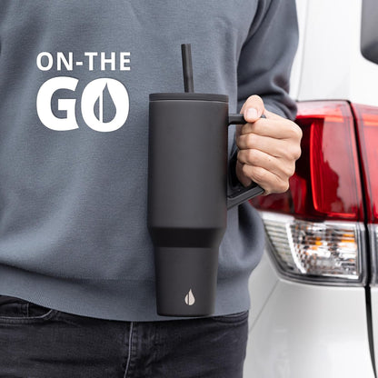 Elemental 32 oz 100% Leak Proof Tumbler with Handle & Straw - Stainless Steel Double Wall Insulated Tumbler for Hot and Cold Beverages - Travel Coffee Mug with Sip & Straw Lid - White - Colors A