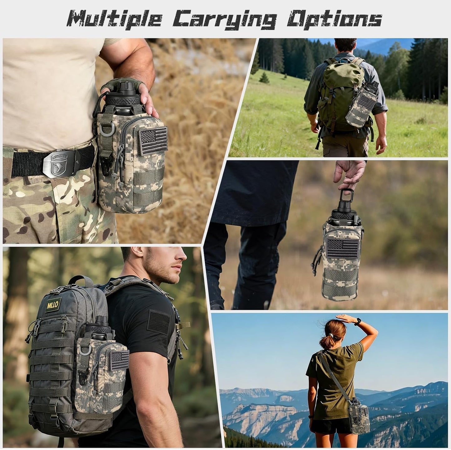 32 oz Insulated Water Bottle with Sleeve - Tactical Stainless Steel Gym Water Bottles for Men, Sports Water Bottle for Hiking Camping Outdoor with Camo Pouch
