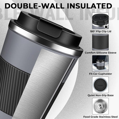 Insulated Coffee Tumbler 12 oz, Stainless Steel Coffee Mug with Lids, Travel Coffee Mug Leak Proof, Double Wall Vacuum Insulated Reusable Coffee Cup, Keep Drinks Hot and Cold (Sky Blue, 12 Ounces)