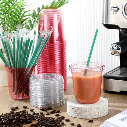 Baderke 25 Set Plastic Cups with Lids and Straws, Disposable Plastic Iced Coffee Cup for Cold Beverage Juice Smoothie Crystal for Coffee Shops Party Catering(Clear,16 oz)