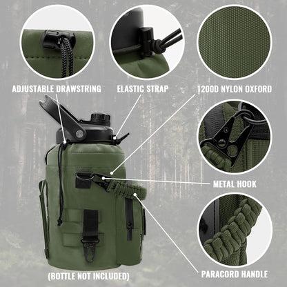 NATURE PIONEOR 32 64 128oz Tactical Water Bottle Pouch, Multi-Function Tactical Water Bottle Bag with Adjustable Shoulder Strap, Half/One Gallon Molle Strap Carrier Holder