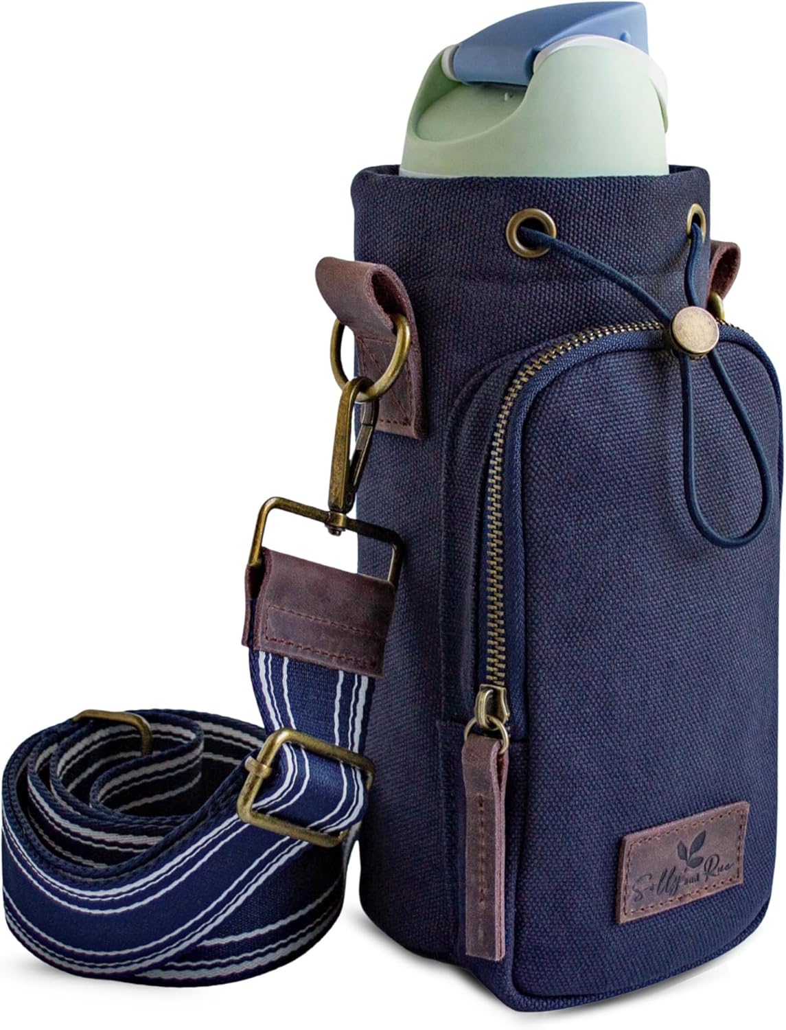 Water Bottle Holder with Strap & Pocket – Crossbody Water Bottle Carrier - Fits 16 to 32 oz Bottles