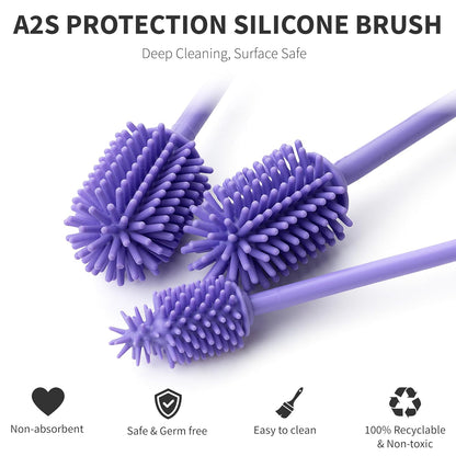 A-Brush Silicone Bottle Cleaner Brush, 2 Piece Set, Flexible, Long Handle - Water Bottle Cleaner, Baby Bottle Nipple Brush for Plastic & Glass, BPA-Free Dish Washing Brush A2S Protection